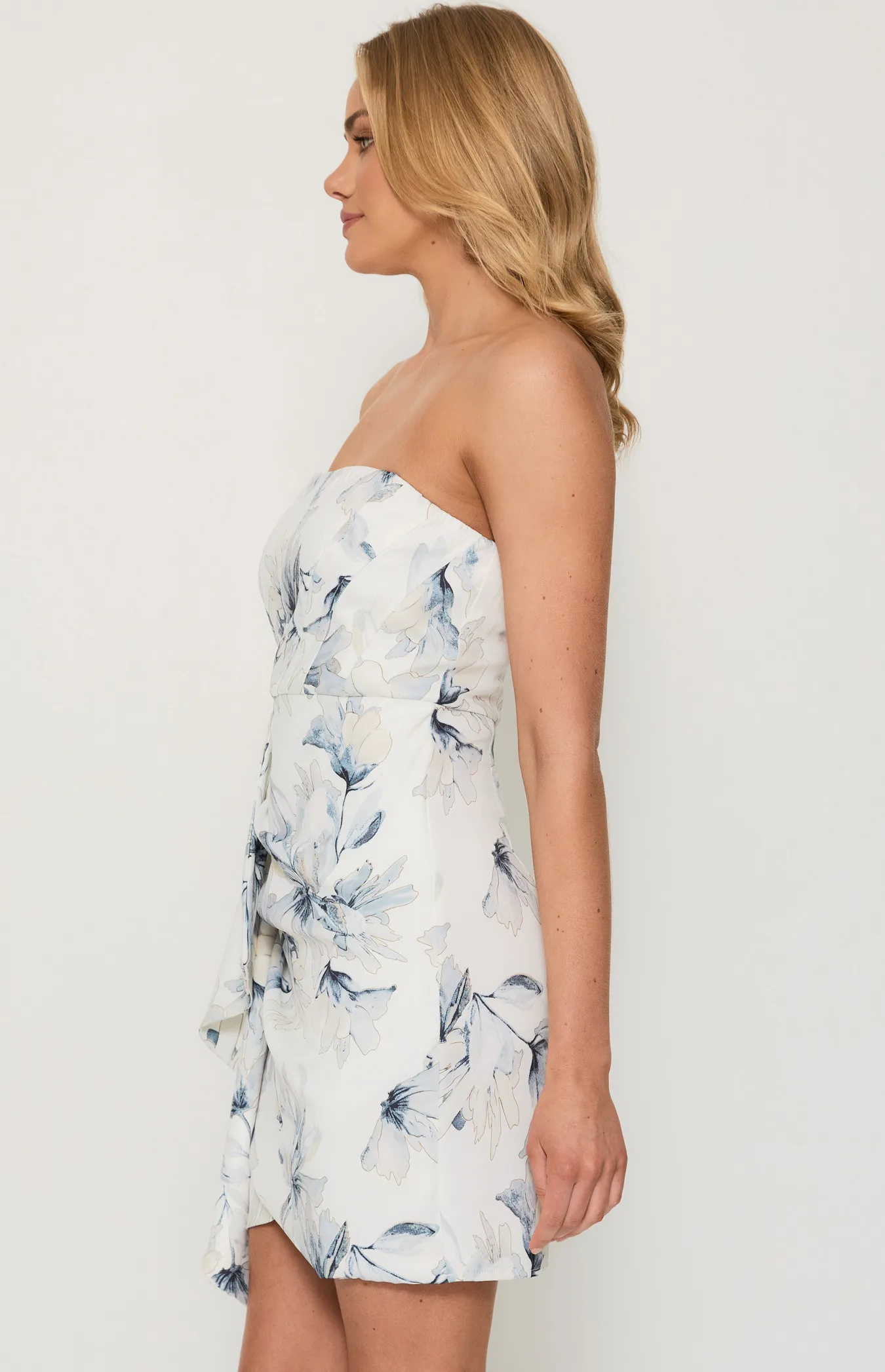 Abstract Floral Printed Dress with Front Ruffle Detail (WDR622B)