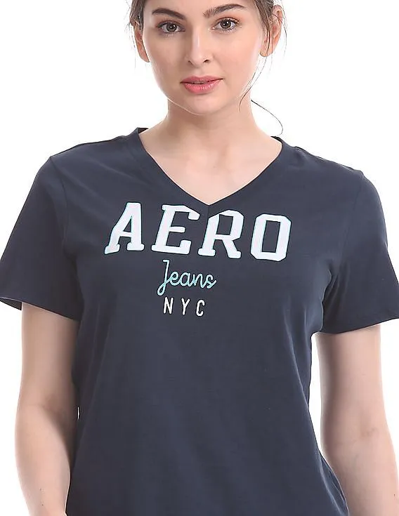 Aeropostale Blue V-Neck Brand Graphic T-Shirt