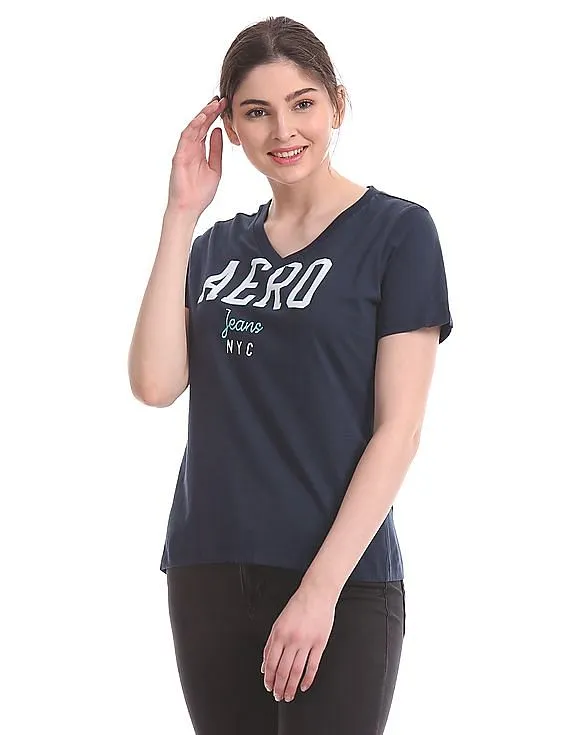 Aeropostale Blue V-Neck Brand Graphic T-Shirt