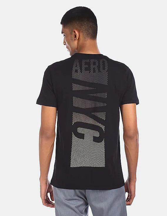 Aeropostale Men Black Crew Neck Brand Graphic T-Shirt