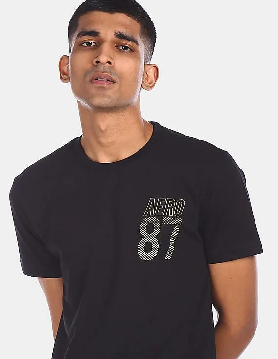 Aeropostale Men Black Crew Neck Brand Graphic T-Shirt