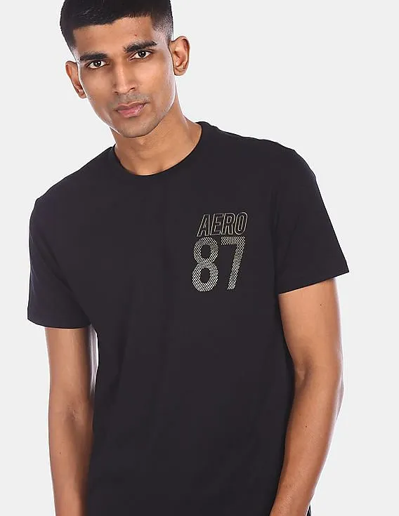 Aeropostale Men Black Crew Neck Brand Graphic T-Shirt