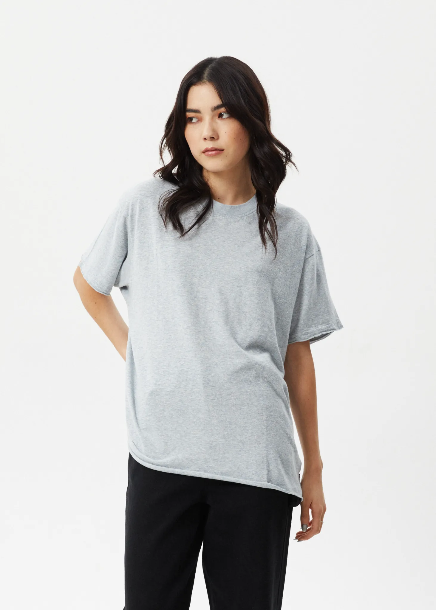 AFENDS Womens Slay - Oversized Tee - Shadow Grey Marle