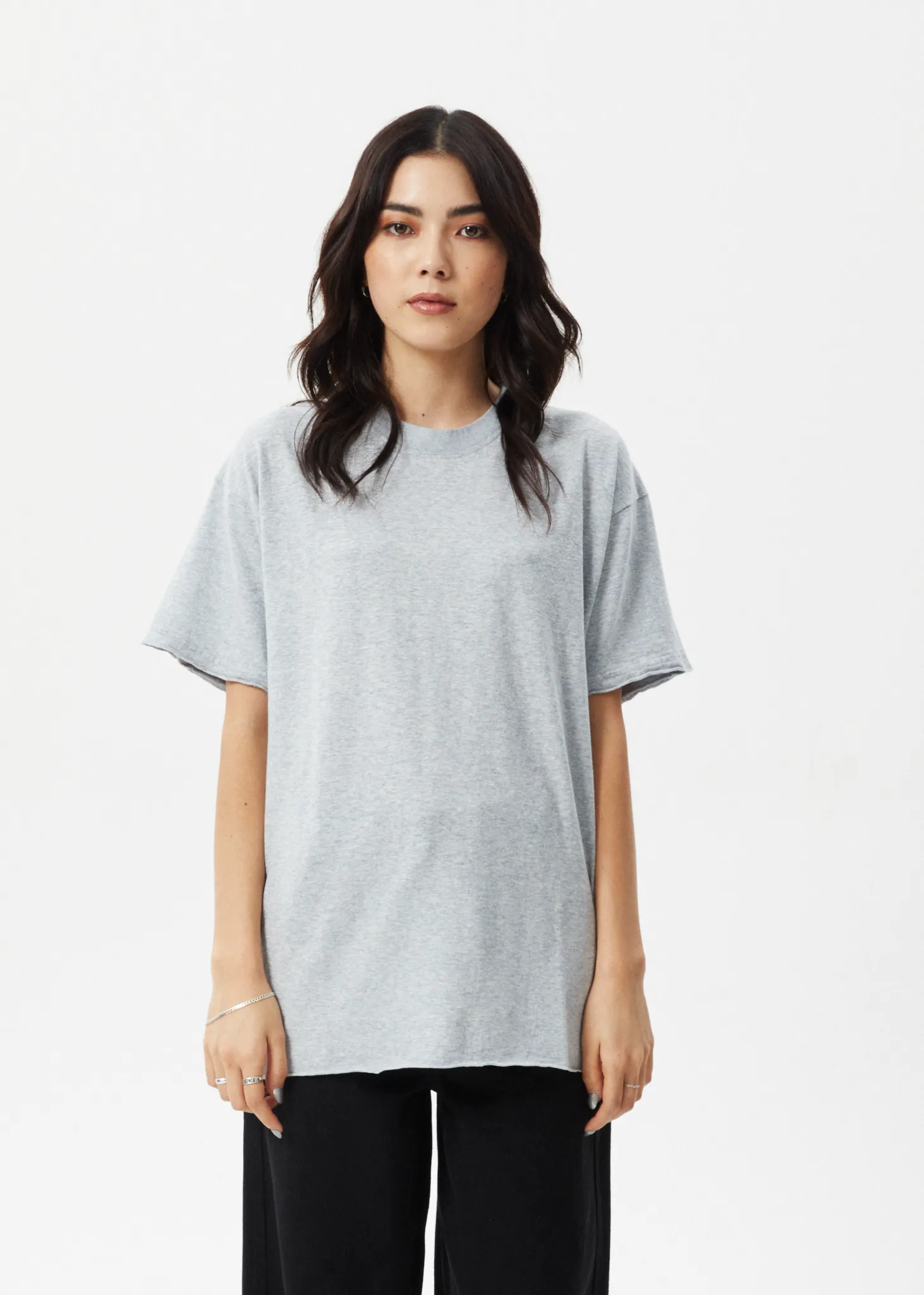 AFENDS Womens Slay - Oversized Tee - Shadow Grey Marle