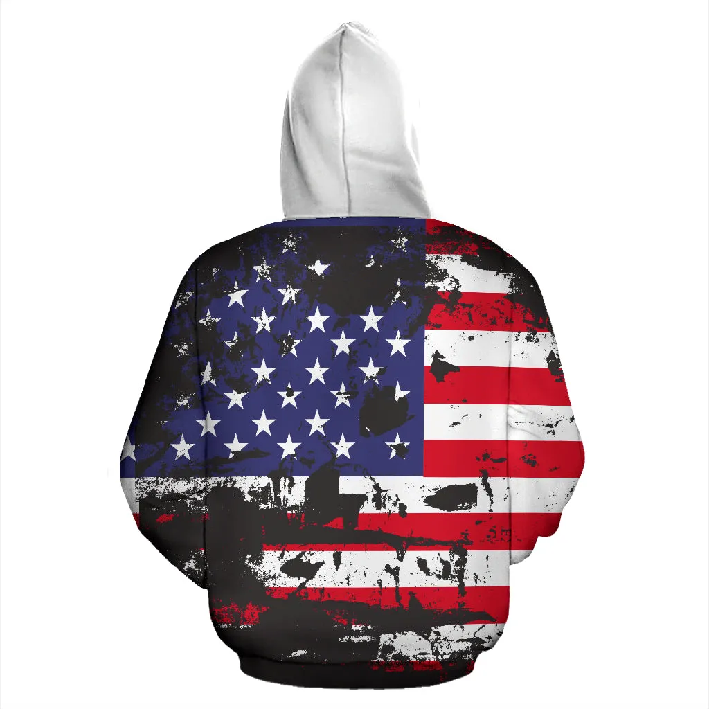 American Flag and Tags Zip-Up Hoodie