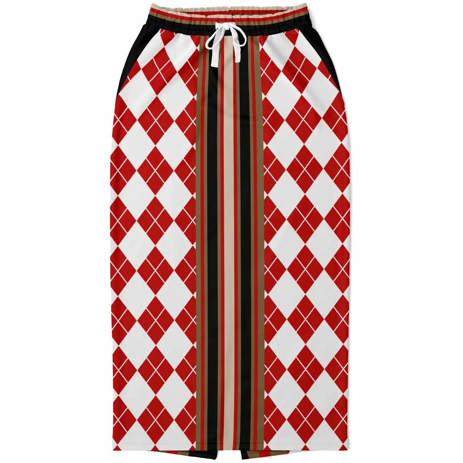 Argyle Me Eco-Poly Long Pocket Skirt - Red