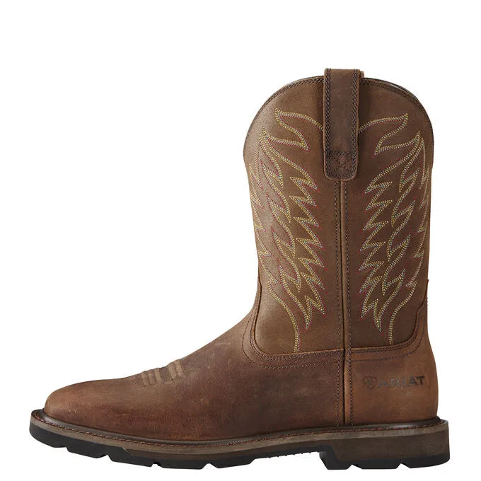 Ariat Men's 10 Groundbreaker Square Toe Pull-On Work Boot - Brown 10020059