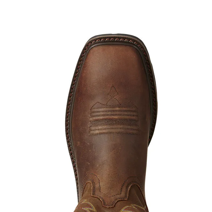 Ariat Men's 10 Groundbreaker Square Toe Pull-On Work Boot - Brown 10020059