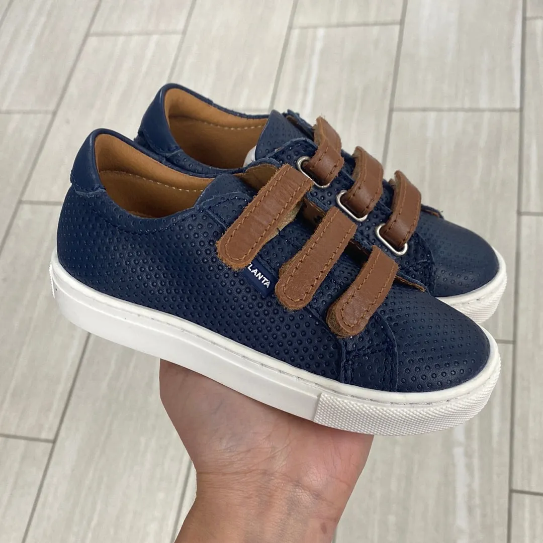 Atlanta Mocassin Brown and Blue Stamped Velcro Sneaker