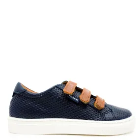 Atlanta Mocassin Brown and Blue Stamped Velcro Sneaker