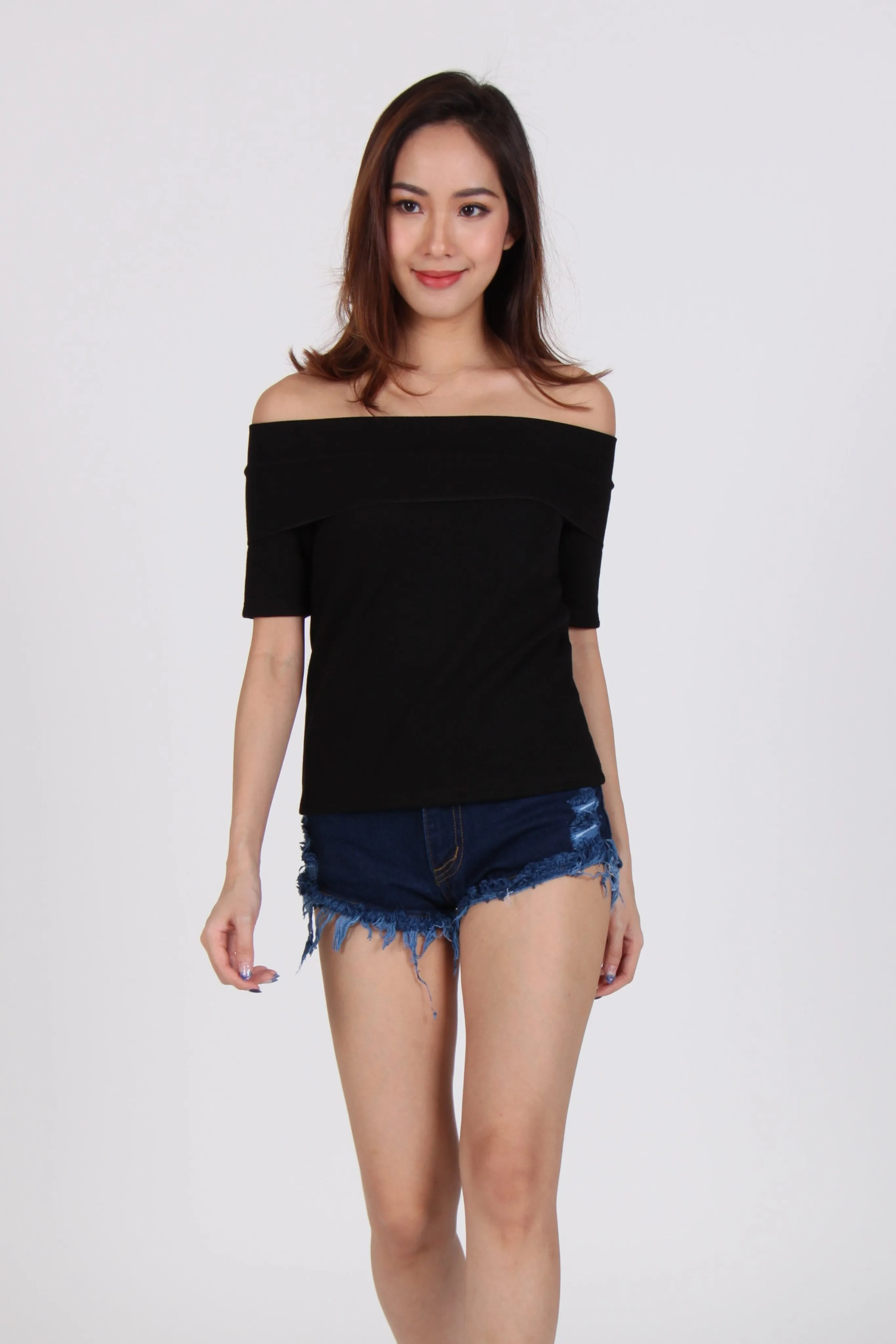 Basic Ribber Off Shoulder Top in Black