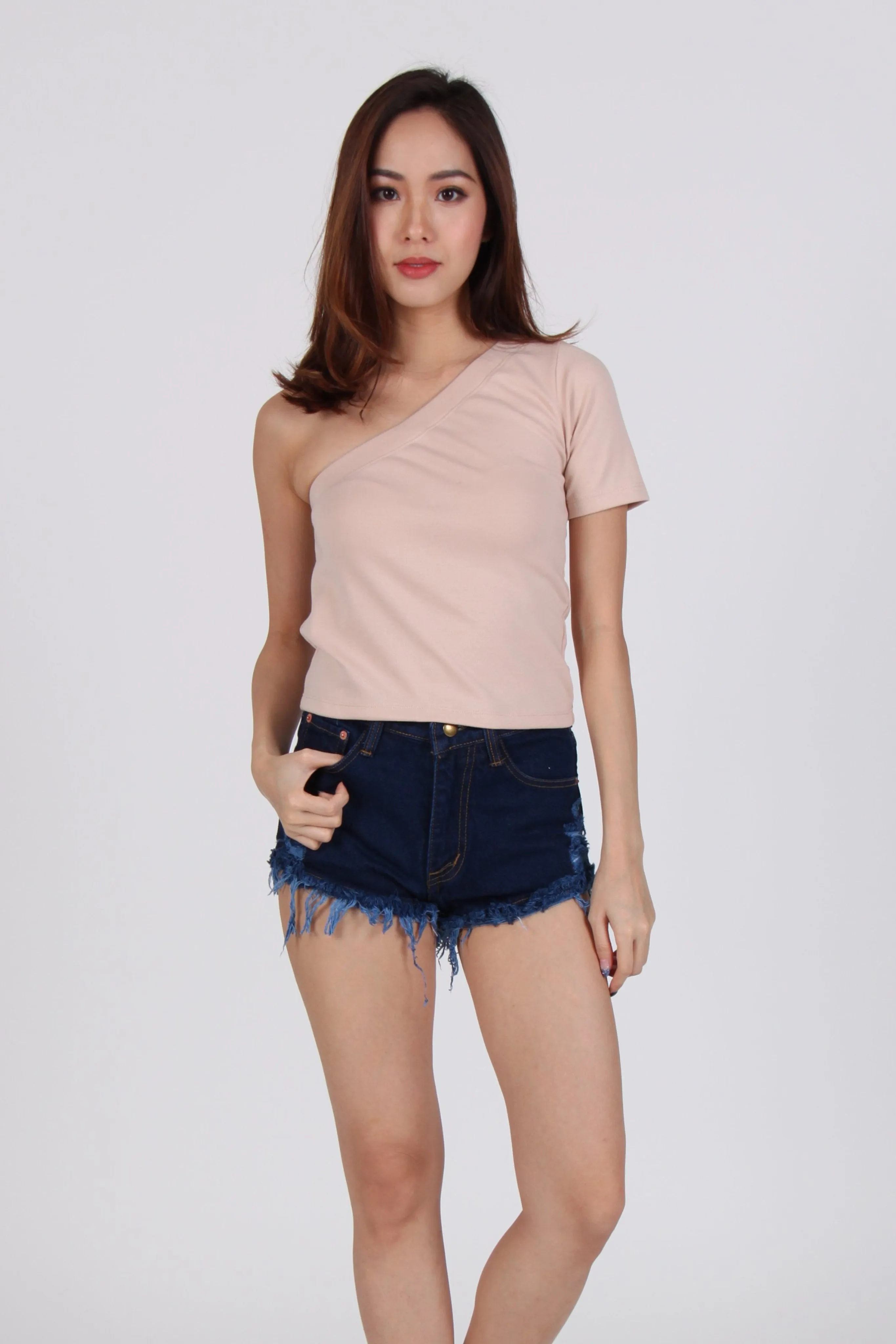 Basic Sleeve Toga Top In Beige