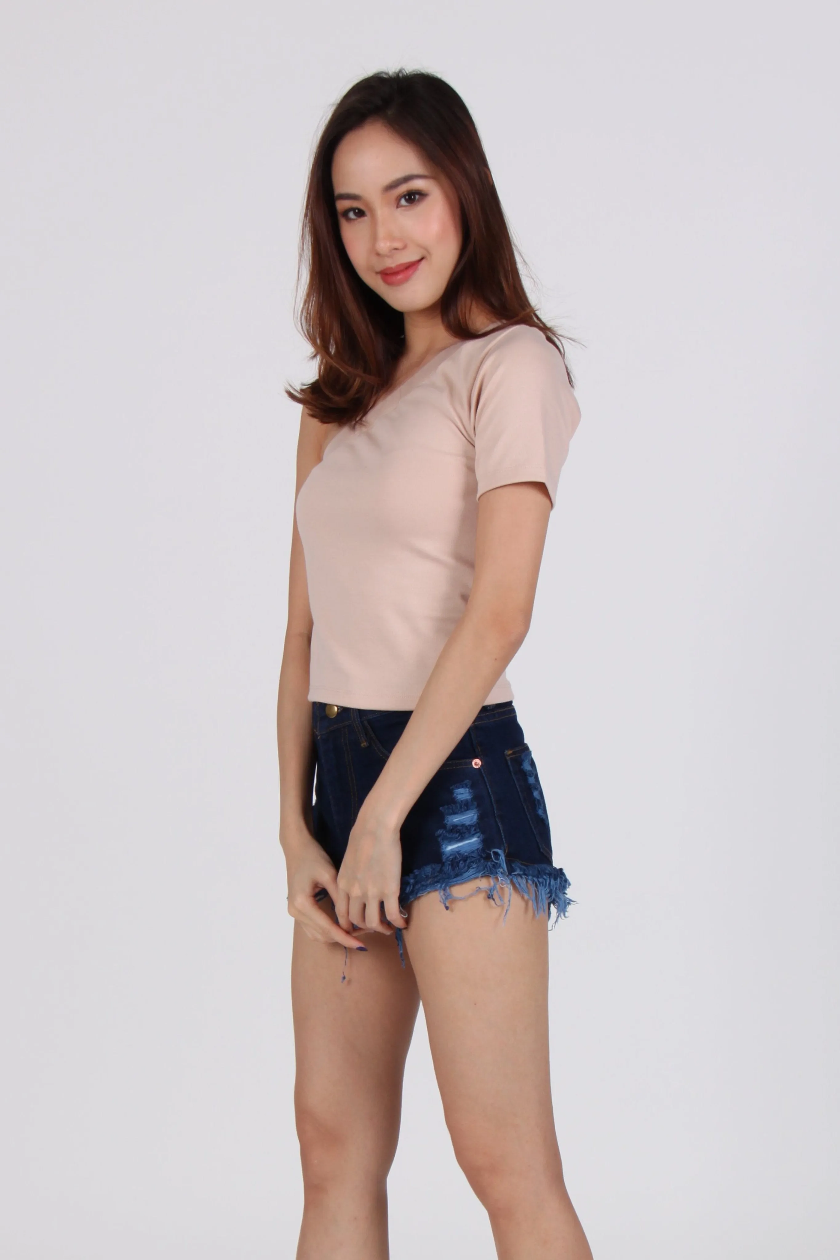 Basic Sleeve Toga Top In Beige