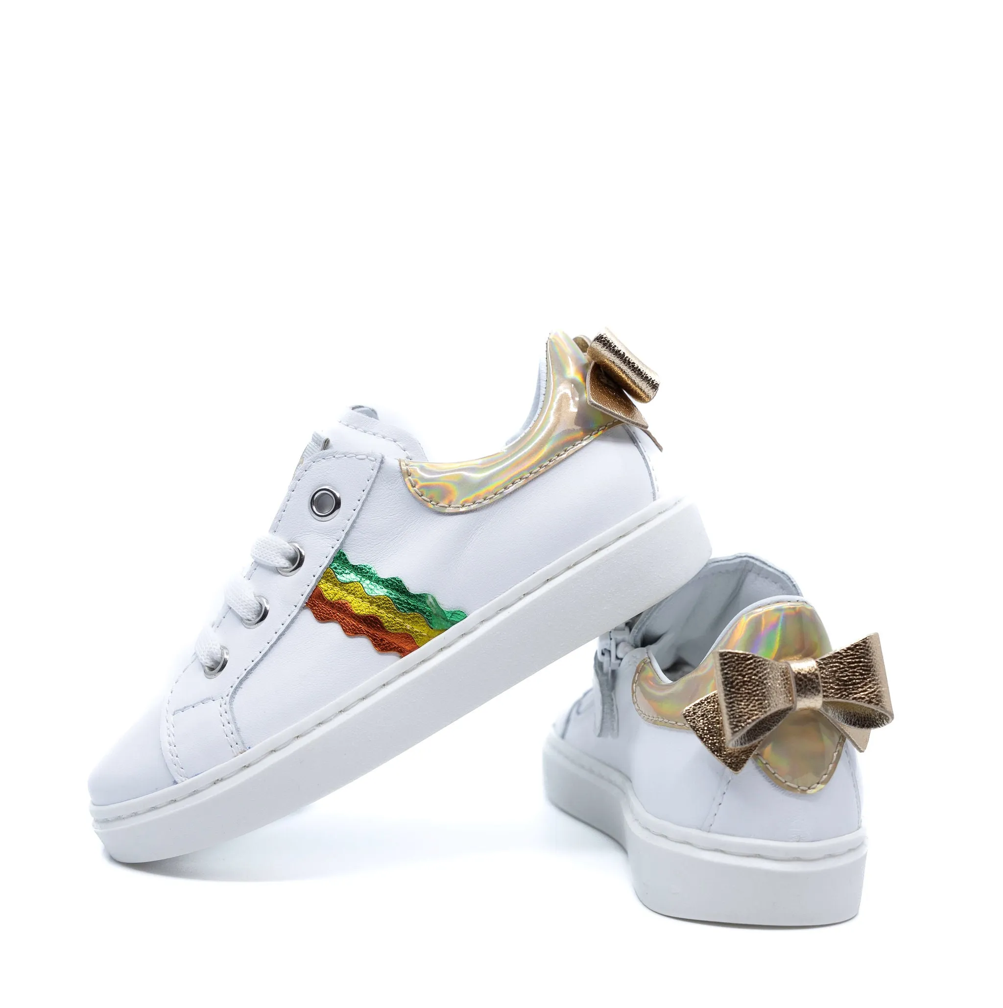 Beberlis White and Metallic Stripe Sneaker