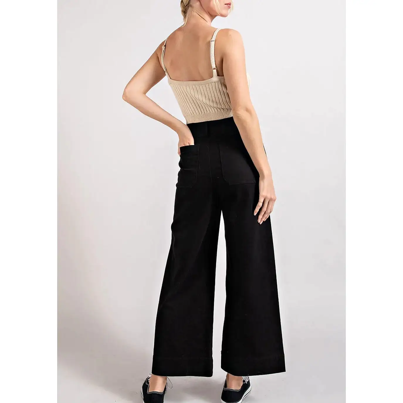 Black Soft Washed Wide Leg Pants