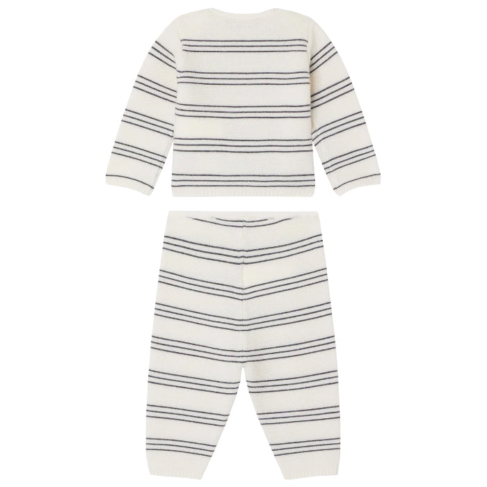 Bonpoint Baby Dini Two Piece Pyjama Set Grey Stripes