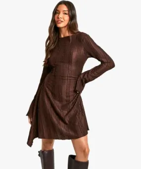 boohoo Womens Textured Flare Sleeve Mini Dress