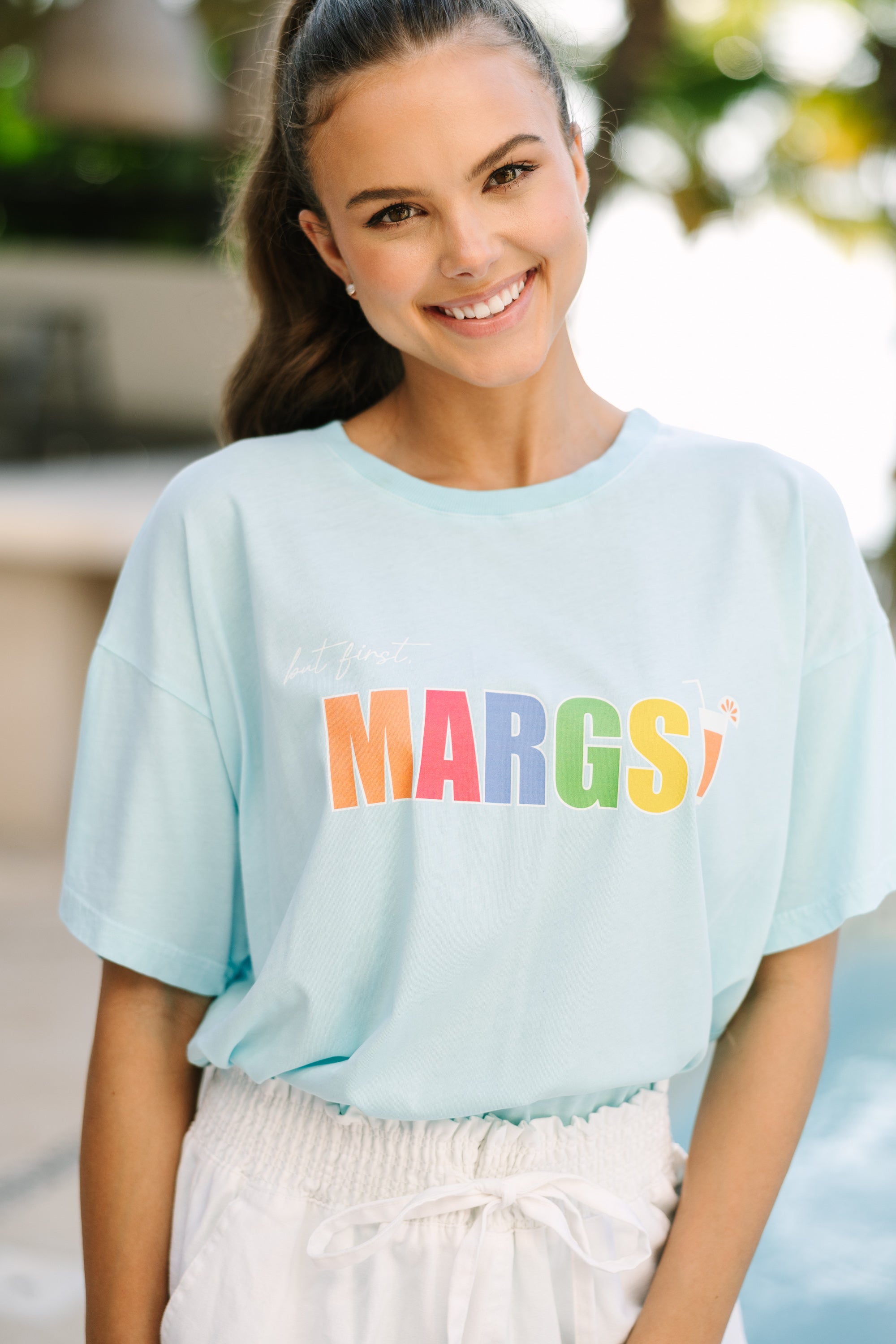 But First, Margs Blue Graphic Tee