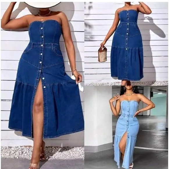 Buttoned Front Tube Denim dress