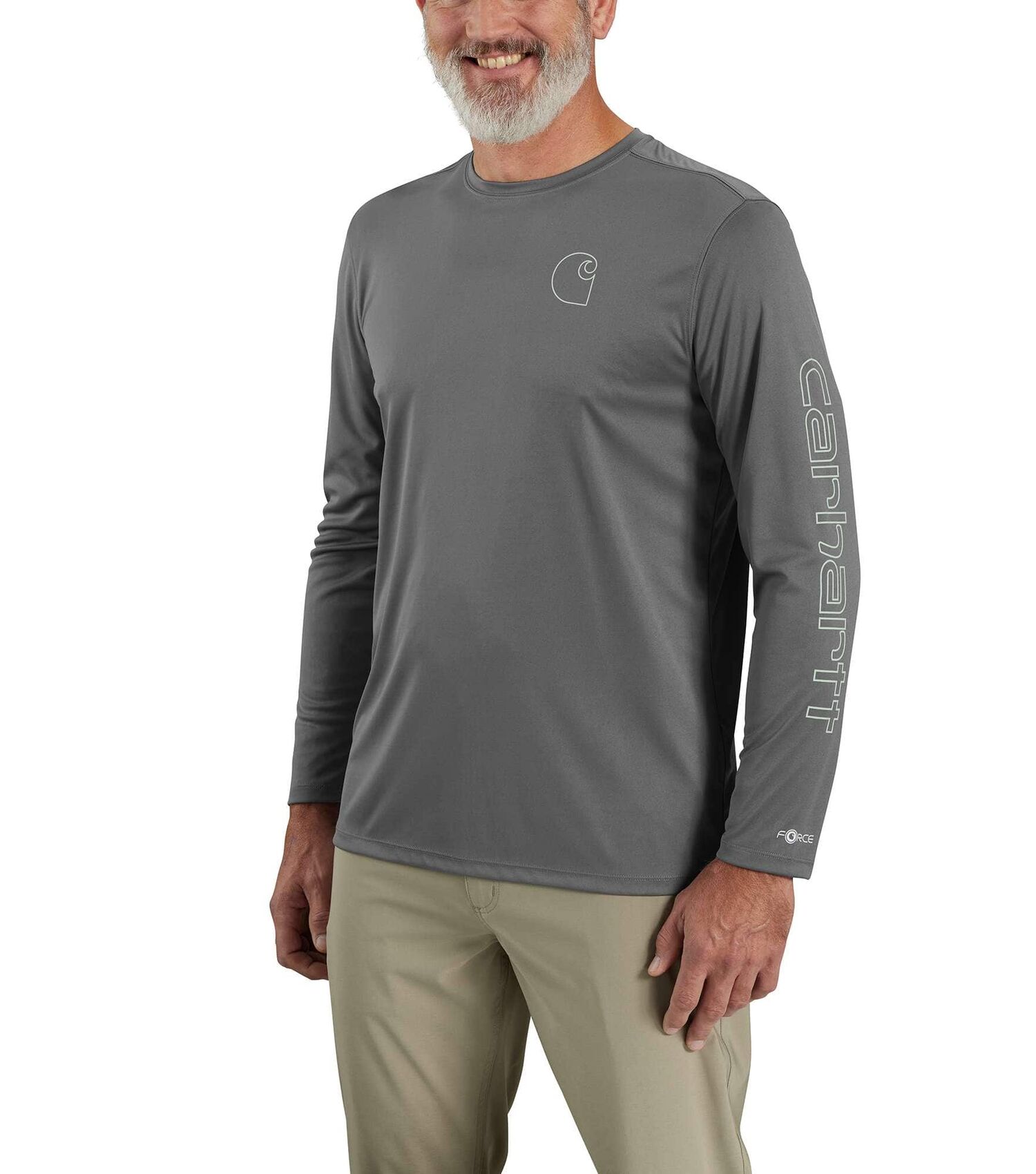 Carhartt Men's Force Sun Defender™ Lightweight Long-Sleeve Logo Graphic T-Shirt in Steel