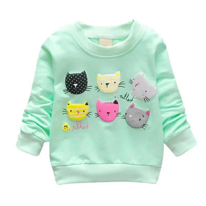 Cartoon Cat Print Girls Sweatshirts Casual Kids Clothes Long Sleeve Baby Girl Pullover Girls Clothing SM6