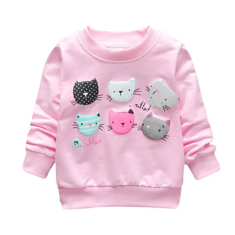 Cartoon Cat Print Girls Sweatshirts Casual Kids Clothes Long Sleeve Baby Girl Pullover Girls Clothing SM6