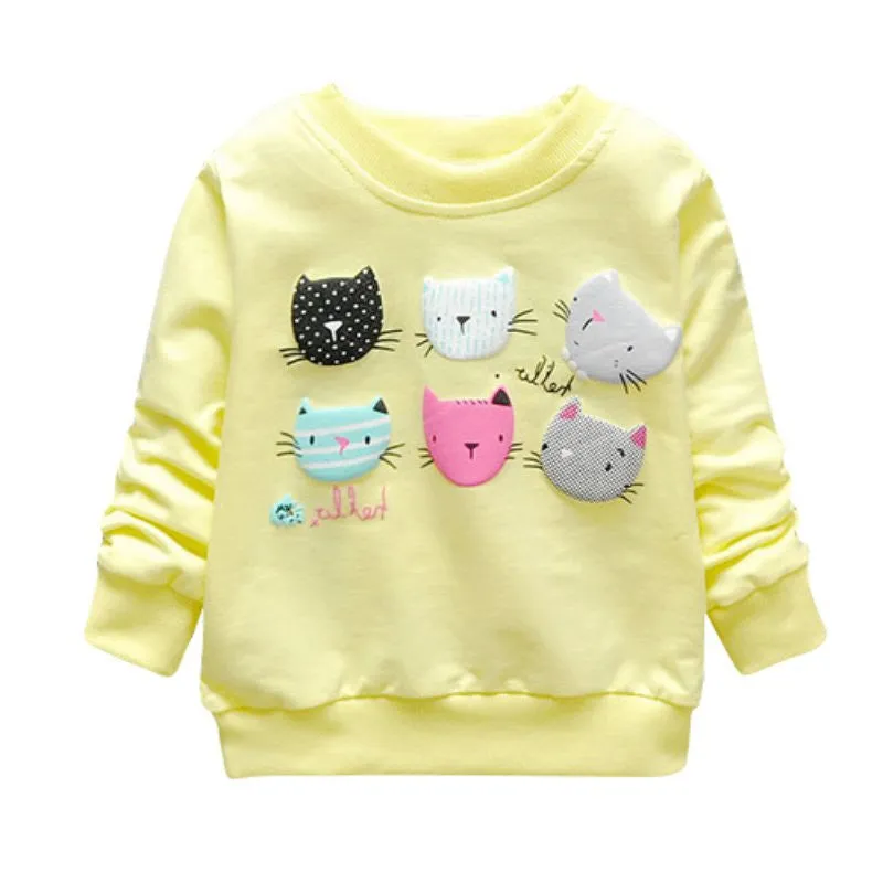 Cartoon Cat Print Girls Sweatshirts Casual Kids Clothes Long Sleeve Baby Girl Pullover Girls Clothing SM6