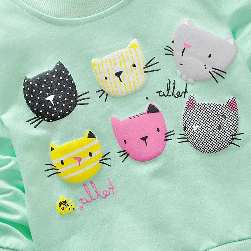 Cartoon Cat Print Girls Sweatshirts Casual Kids Clothes Long Sleeve Baby Girl Pullover Girls Clothing SM6