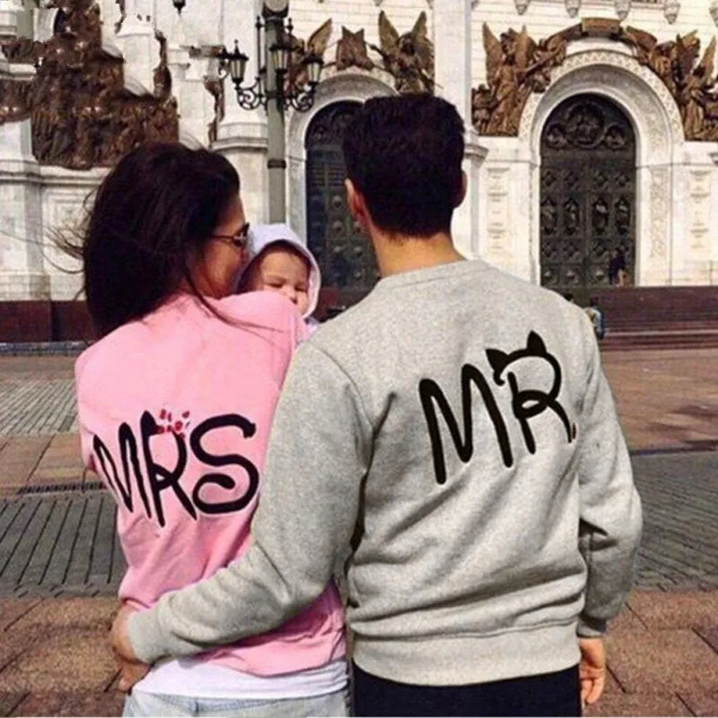 Casual Long Sleeve Tops Mr Mrs Printed Pullover Hoodies Couples Lovers Sweatshirt Men Women Plus Size SM6