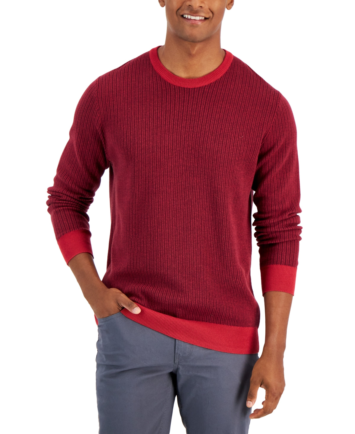 Club Room Men's Knit Crew Neck Pullover Sweater Red Size Large