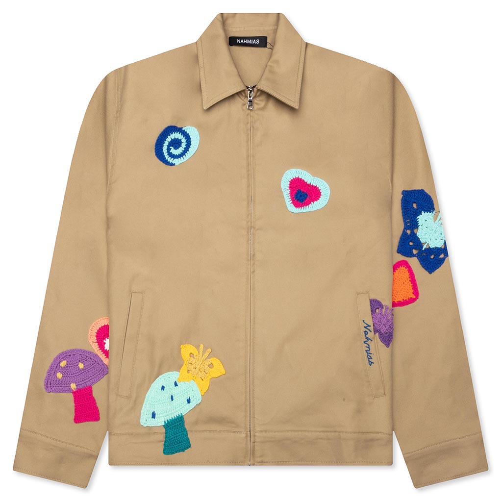 Crochet Patch Worker Jacket - Sand