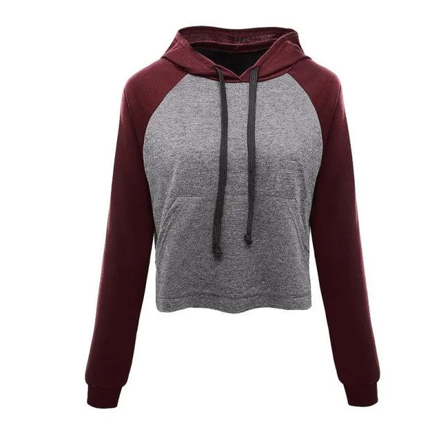 Cropped Hoodies Women Pocket Slim Patchwork Tracksuit Women Autumn Casual Basic Pullovers Ropa Deportiva Mujer#121 SM6