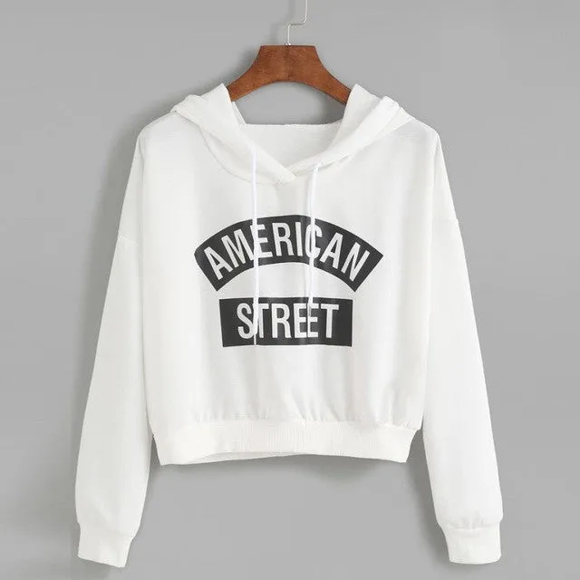 Cropped Sweatshirt Women Printed Loose Autumn Hoodies Casual Pullovers Long Sleeve Sweatshirt Survetement Moleton Feminina#A11 S