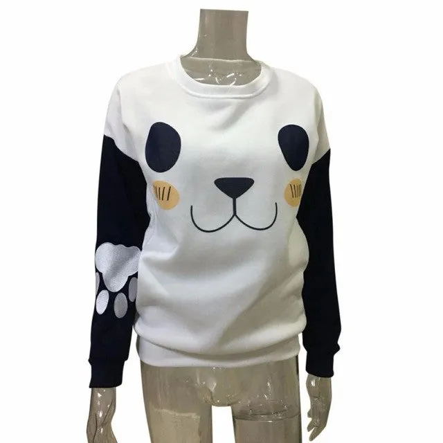 Cute Sweatshirts Long Sleeve Panda Patchwork Loose Sweatshirts Basic Autumn Pullovers Moletom Kawaii#C922 SM6