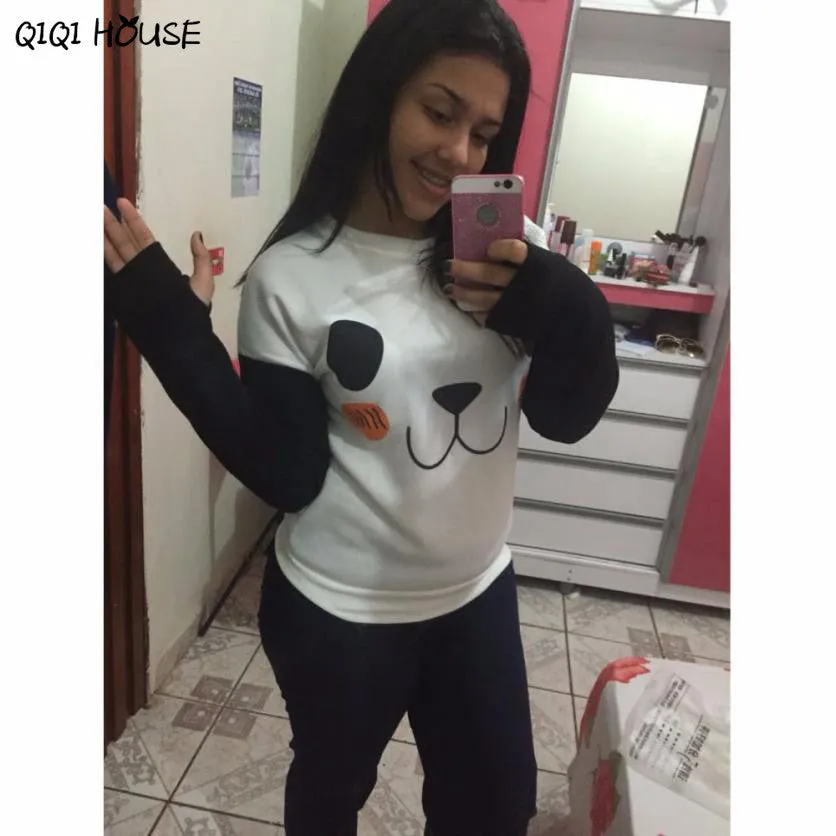 Cute Sweatshirts Long Sleeve Panda Patchwork Loose Sweatshirts Basic Autumn Pullovers Moletom Kawaii#C922 SM6