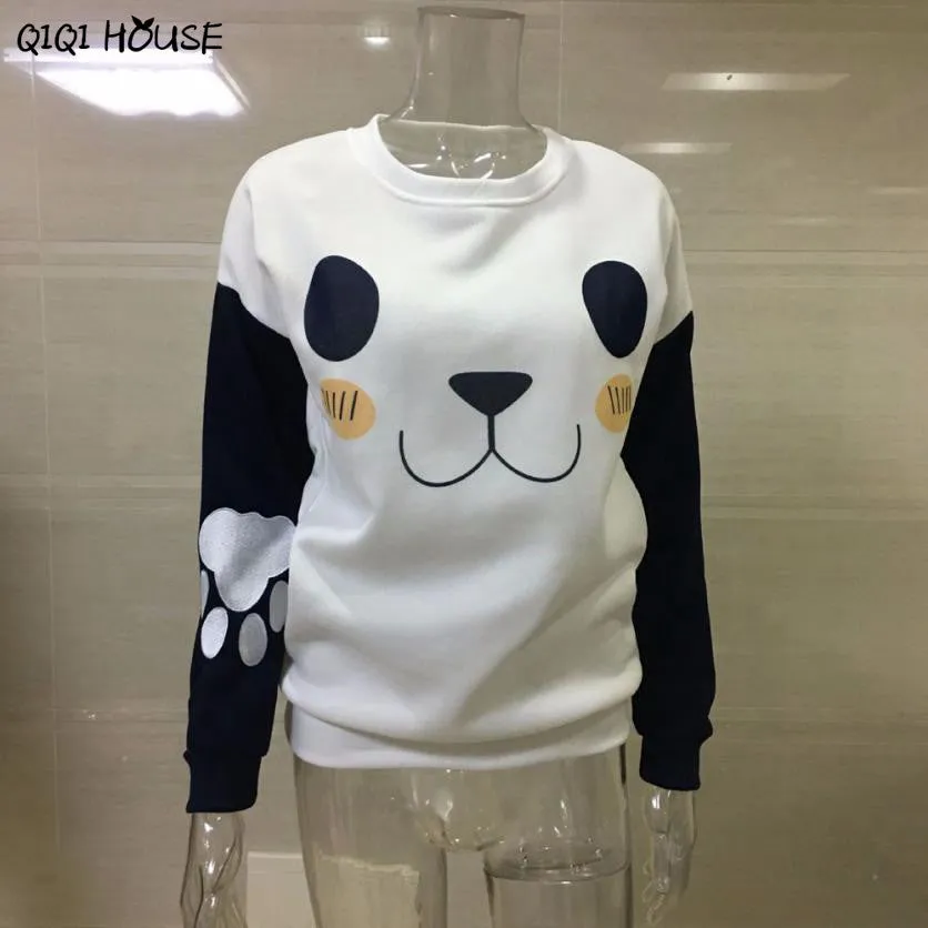 Cute Sweatshirts Long Sleeve Panda Patchwork Loose Sweatshirts Basic Autumn Pullovers Moletom Kawaii#C922 SM6