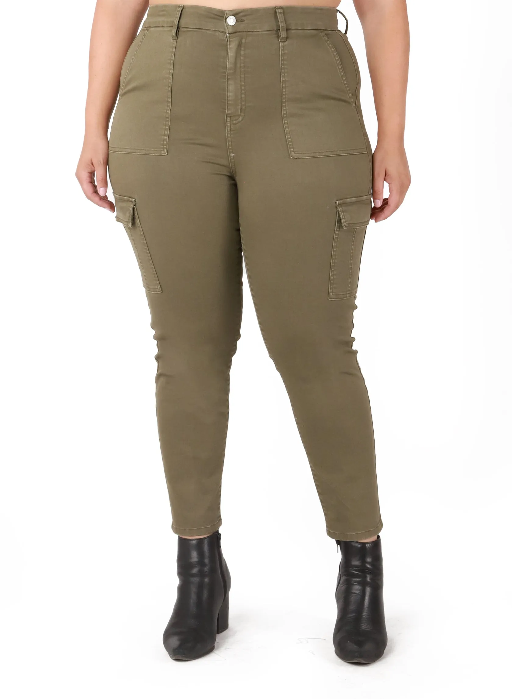 Dex Plus High waist Straight Cargo In Khaki