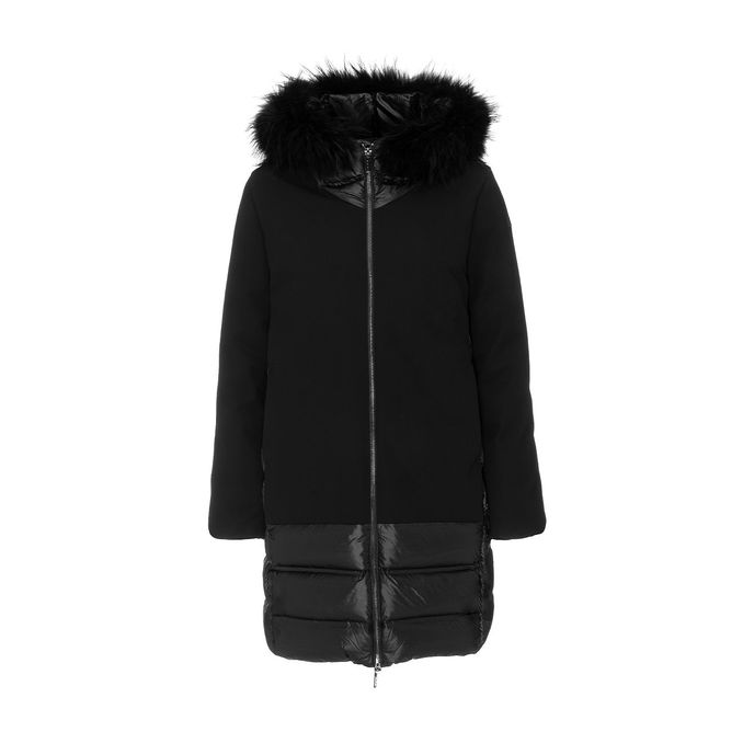 DOWN JACKET COAT WITH HOOD AND FUR IN NYLON Woman Black