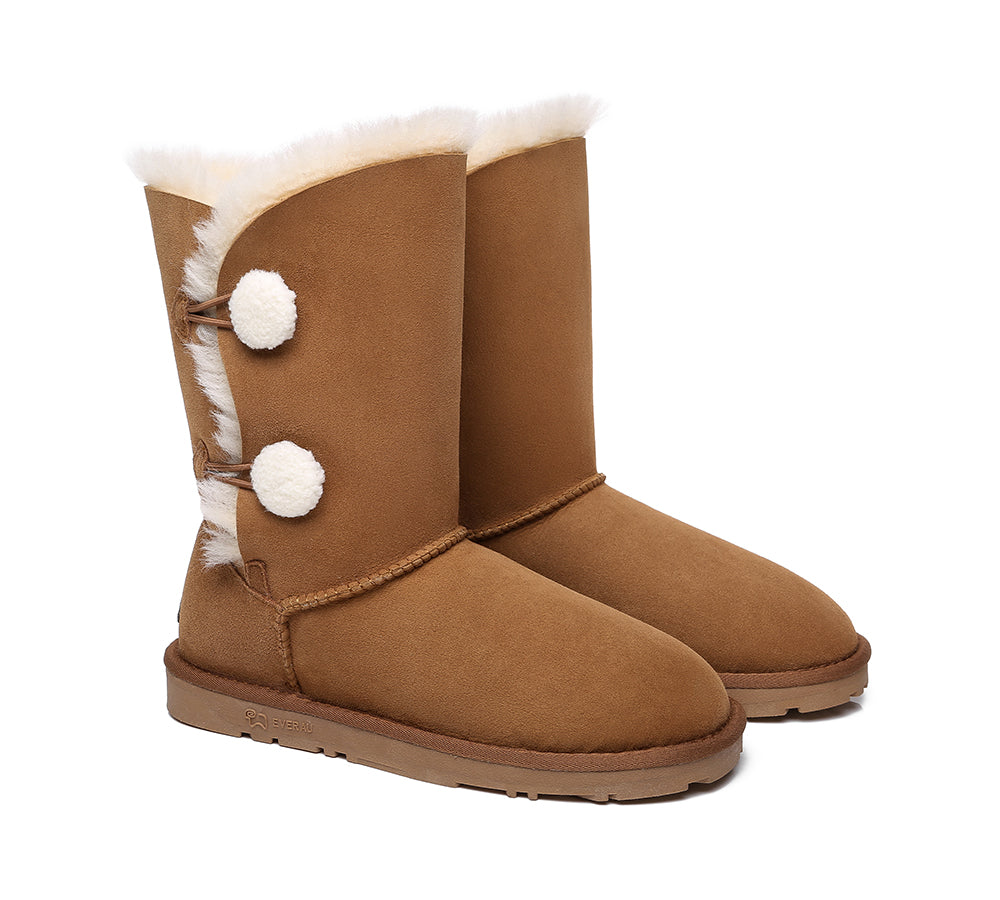 EVERAU Short Twin Button Sheepskin Boots Aspen