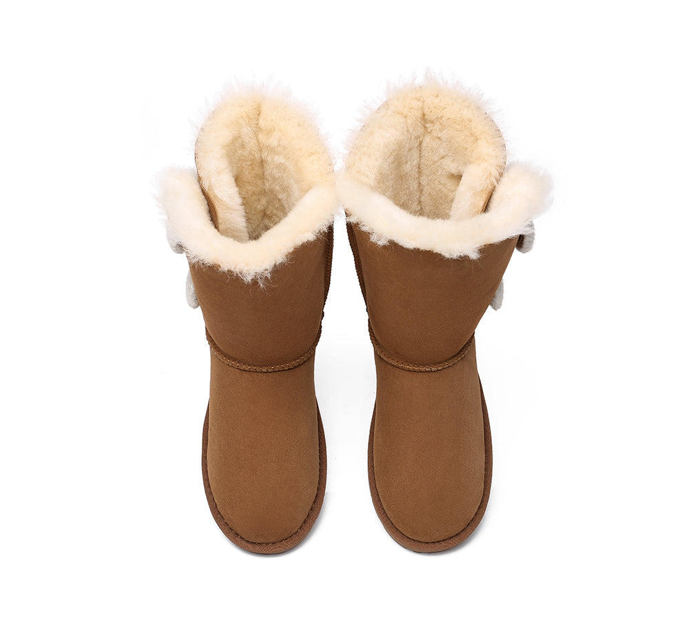 EVERAU Short Twin Button Sheepskin Boots Aspen