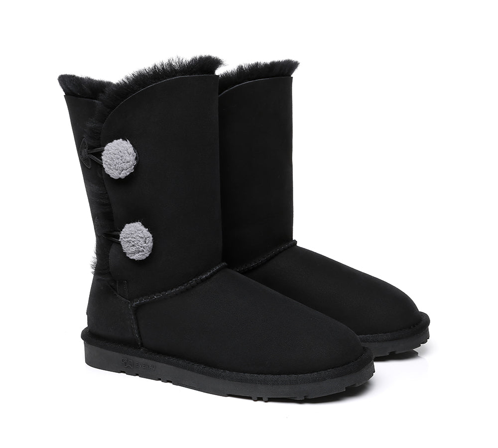 EVERAU Short Twin Button Sheepskin Boots Aspen