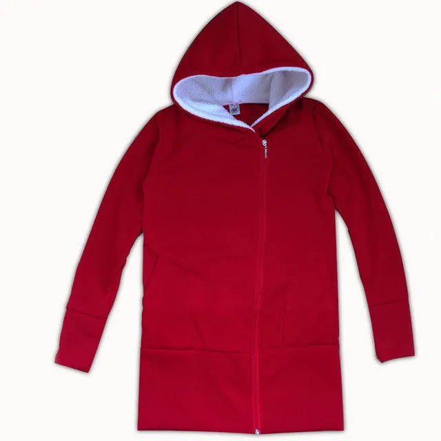 Female Autumn Winter Zip-up Thickening Long Sleeve Plus Size Hoody Coat With Zipper 70095 SM6