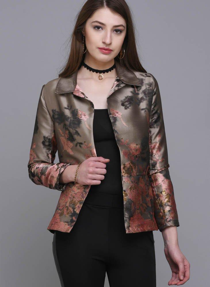 Floral Brocade Open-Front Jacket