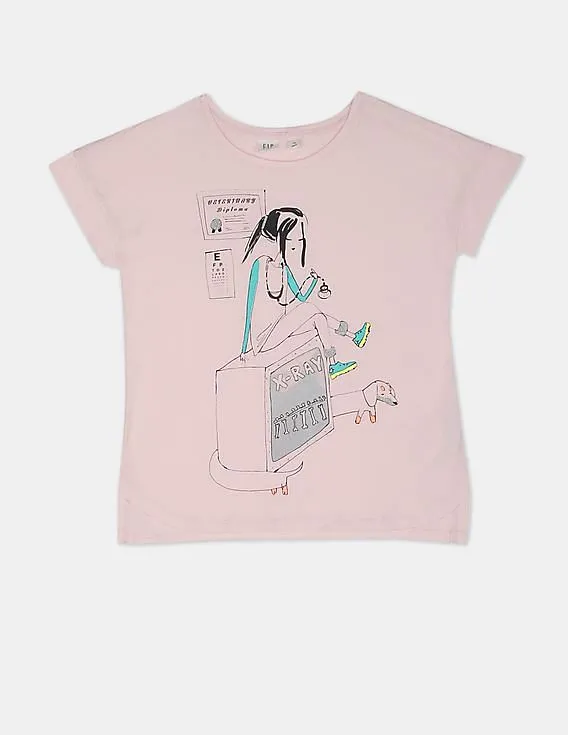 GAP Girls Pink Glitter Genius Graphic Tee