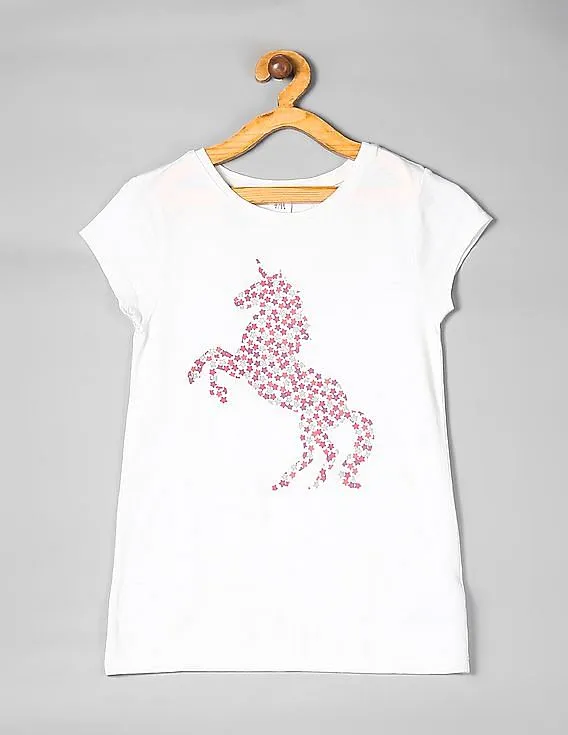 GAP Girls White Crew Neck Graphic T-Shirt