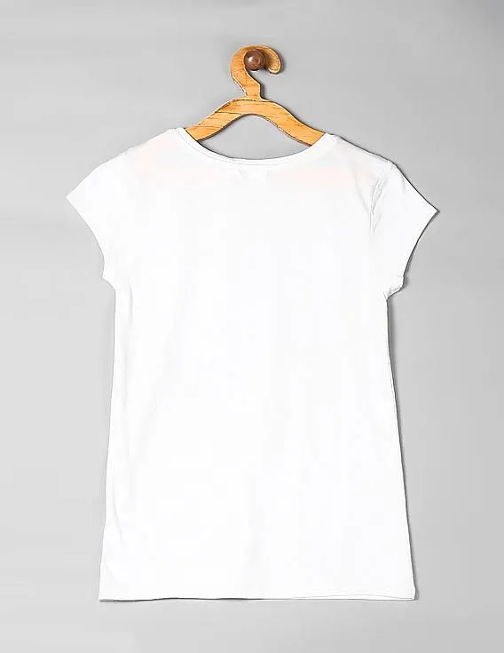 GAP Girls White Crew Neck Graphic T-Shirt