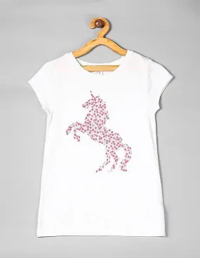 GAP Girls White Crew Neck Graphic T-Shirt