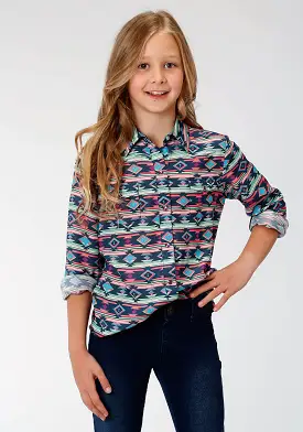 Girl's Roper Five Star Blue Long Sleeve Shirt