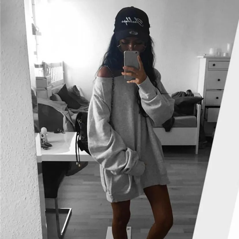 Gray Oversize Sweatshirt Women Loose Long Sleeve Autumn Pullovers Warm Winter Basic Tracksuits Moleton Feminino#A11 SM6