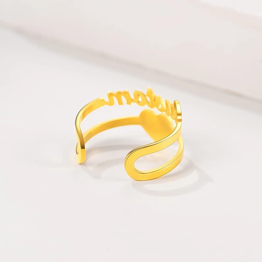 Heart Shape Gold Plated Custom Name Ring for Women